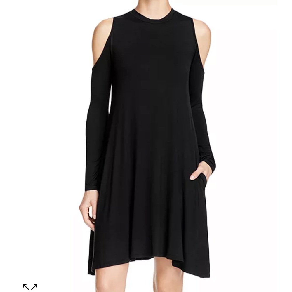 Elan Black Cold Shoulder Swing Dress.